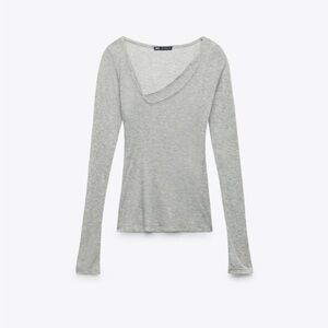 Zara semi sheer Gray Long Sleeve Top
